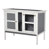 PawHut Rabbit Hutch Bunny Cage Small Animal Habitat with Ramp, Removable Tray and Openable Top, Inddor/Outdoor, Grey(m-1)