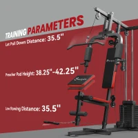 Soozier Home Gym Equipment Weight Training Machine, Multifunction Workout Machine with 143lbs Weight Stack for Full Body Workout and Strength Training, Red(m-7)