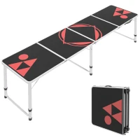 Outsunny Aluminum Camping Table with Adjustable Legs, 8ft Folding Picnic Table for Travel, BBQ, Beach or Hiking, Black & Red(m-11)