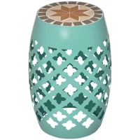 Outsunny 12" Patio Round Side Table, Outdoor Footstool, Garden Mosaic Accent Side Table, Plant Stand, Blue(m-1)