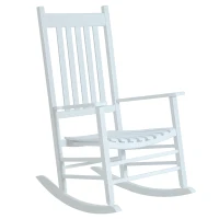 Outsunny Wooden Outdoor Rocking Chair with Armrests, High Back for Garden, Patio, Balcony, Porch, White(m-11)