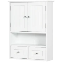 kleankin Bathroom Wall Cabinet, Medicine Cabinet, Over Toilet Storage Cabinet with Shelf and Drawers for Hallway, Living Room, White(m-2)