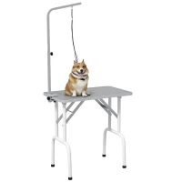 PawHut Foldable Pet Grooming Table for Dogs Cats with Adjustable Arm, Non-slip Surface, Grey(m-11)