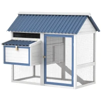 PawHut 55.5" Wooden Chicken Coop with Run Box, Nesting Box, Removable Tray, Ramp, Outdoor Backyard for 2-3 Chickens, White(m-11)