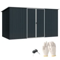Outsunny 11.2' x 5.6' Storage Shed w/ Lockable Door, Galvanized Metal Utility Outdoor Shed for Backyard, Bike, Patio, Cold Gray(m-11)