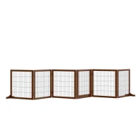 PawHut Wooden Pet Gate, Dog Safety Barrier, Freestanding Foldable Fence, w/ 6 Panels, 2 Support Feet, for House Doorway Stairs, Small & Medium Dogs, Coffee(m-2)