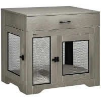 PawHut Dog Crate Furniture with Cushion, 2 Doors, Storage, Dog Kennel End Table for Small Medium Dogs, Grey(m-11)