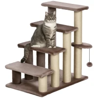 PawHut 4 Levels Cat Steps with Scratching Posts for High Bed, Sofa, Brown(m-11)
