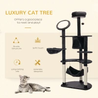 PawHut 60" Multi-Level Plush Cat Tree, Tall Cat Tower with Scratching Posts and 2 Hammocks, Dark Grey(m-4)