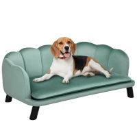 PawHut Pearl Design Pet Sofa for Medium and Large Sized Dogs, Pet Bed with Cushion and Solid Wood Legs, Green(m-11)