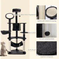 PawHut 60" Multi-Level Plush Cat Tree, Tall Cat Tower with Scratching Posts and 2 Hammocks, Dark Grey(m-5)