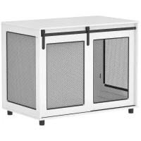 PawHut 39" Dog Crate Furniture with Sliding Barn Door, Furniture Style Dog Cage End Table for Large Dogs, White(m-11)