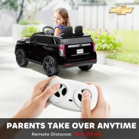 Aosom Licensed Chevrolet Tahoe Kids Ride on Car, 12V 7AH Toddler Electric Car with Parent Remote Control, 3 Speeds, Spring Suspension, LED Light, Horn, Music, Black(m-6)