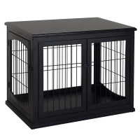 PawHut Dog Crate Furniture, 32" Small Dog Cage End Table with 2 Doors, Lockable Door, Puppy Kennel Indoor, Black(m-1)