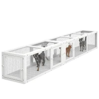 PawHut Wooden 98" Cat Tunnel for Outdoor with Combinable Design, 8 Doors, White(m-11)