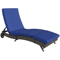 Outsunny Patio Wicker Chaise Lounge Chair, Outdoor PE Rattan Sun lounger with Adjustable Backrest and 2 Wheels, Dark Blue(m-11)