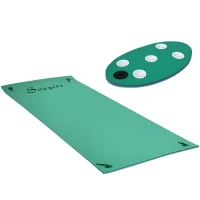 Soozier 12' x 5' Lily Pad Floating Mat with Cup Holder Table, 3-Layer Portable Roll-Up Water Mat Float Dock for 2-3 People, on Lake, River, Beach, Swimming Pool, Green(m-1)