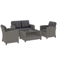Outsunny 4 Piece PE Rattan Wicker Patio Furniture Set with Two-tier Coffee Table and Cushions, Charcoal(m-11)
