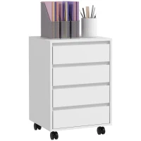 HOMCOM 4 Drawer File Cabinet, Vertical Filing Cabinet with Wheels, Modern Printer Stand for Home Office, White(m-11)