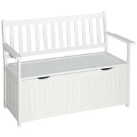 Outsunny 41 Gallon Outdoor Storage Bench, Wooden Deck Box with Inner Waterproof PE Lining, 2-Seat Container for Patio Garden Balcony Yard Store Garden Tools, White(m-1)