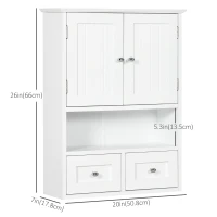 kleankin Bathroom Wall Cabinet, Medicine Cabinet, Over Toilet Storage Cabinet with Shelf and Drawers for Hallway, Living Room, White(m-3)