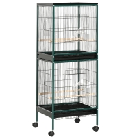 PawHut Large Bird Cage with 1.7 ft. Width for Wingspan, Bird Aviary Indoor with Multi-Door Design, Fit for a Canary, Finch, Conure, 55", Green