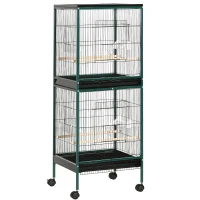 PawHut Large Bird Cage with 1.7 ft. Width for Wingspan, Bird Aviary Indoor with Multi-Door Design, Fit for a Canary, Finch, Conure, 55", Green(m-1)