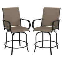 Outsunny Outdoor Bar Stools Set of 2, 360° Swivel Bar Height Chairs, 26.75" x 29.5" x 48.5", Tan(m-11)