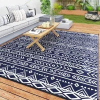 Outsunny Reversible Outdoor Rug, Waterproof Plastic Straw with Carry Bag, 8' x 10', Blue & White Geometric(m-11)