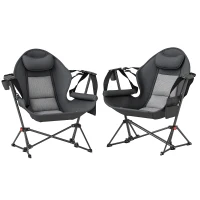 Outsunny Hammock Camping Chair Set of 2, Adjustable Back Folding Swinging Hammock Chair with Cup Holder and Padded Seat, Gray(m-11)