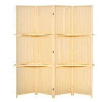 HOMCOM 4-Panel Folding Room Divider, 6 Ft Freestanding Bamboo Privacy Screen Panel with Storage Shelves for Bedroom or Office, Natural Wood Color(m-1)