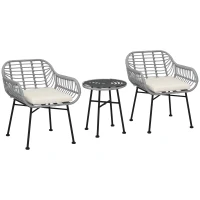 Outsunny 3 Piece Patio Set, Outdoor Bistro Furniture, PE Rattan Wicker Table and Chairs, Cushioned, Cream White(m-1)