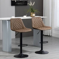 HOMCOM Adjustable Bar Stools Set of 2, Counter Height Barstools with Swivel Seat Steel Base for Kitchen, Dining Room, Dark Brown(m-10)