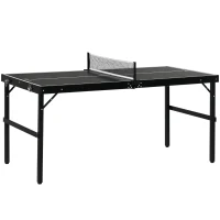 Soozier Mini Folding Table Tennis Table with Aluminium Frame, Portable Outdoor Ping Pong Table with Net for Indoor Outdoor Garden Camping, Black(m-2)