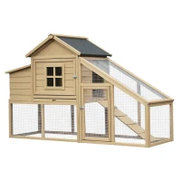 PawHut 69" Wooden Chicken Coop, Poultry Cage Hen House with Connecting Ramp, Removable Tray, Ventilated Window and Nesting Box, Natural(m-11)