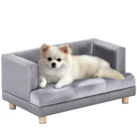 PawHut Luxury Fancy Dog Bed for Small Dogs with Thick Foam, Small Dog Couch with Soft Fuzzy & Faux Leather Combo, Dog Sofa Bed, Rectangle Modern Furniture for Puppies and Little Breeds, Gray(m-1)