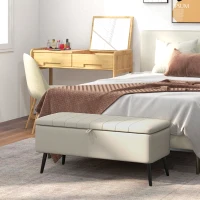 HOMCOM 40" Ottoman with Storage, Linen Upholstered Storage Ottoman Bench with Steel Legs for Living Room, Bedroom Cream White(m-8)