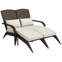 Outsunny 2 Person Patio Wicker Adirondack Chair, High-Back Fire Pit Chair with Cushions, Cream White(m-11)