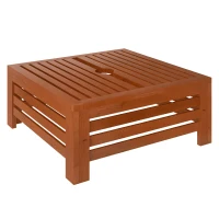 Outsunny 2-in-1 Outdoor Storage Box for Umbrella Base, Coffee End Table, Wooden Patio Umbrella Stand Table, Brown(m-11)