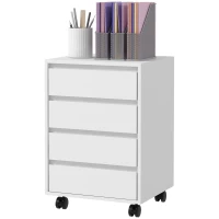HOMCOM 4 Drawer File Cabinet, Vertical Filing Cabinet with Wheels, Modern Printer Stand for Home Office, White(m-2)