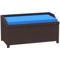 Outsunny Outdoor Wicker Storage Bench with Storage & Cushion, Blue(m-11)