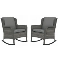 Outsunny 2 Piece Outdoor Wicker Rocking Chairs, Rattan Rockers with Cushions, Steel Frame for Patio, Garden, Backyard, Gray(m-11)