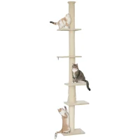 PawHut 89"-108" Floor to Ceiling Cat Tree with Scratching Post, Hand Crank & Anti-tip Kit, Cream White(m-11)