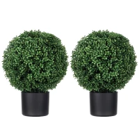 HOMCOM 2 Pack 20.5" Artificial Tree, Ball Boxwood Topiary with Pot for Indoor Home Decoration(m-11)