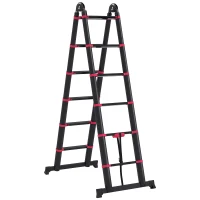 HOMCOM 12ft Aluminium Telescopic Extension Ladder, Heavy Duty Extendable Telescoping Ladder with Locking Mechanism, Non-slip Feet 330 Pound Capacity, EN131 Standard, Black(m-11)