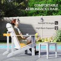 Outsunny Oversized Adirondack Chair, Outdoor Fire Pit and Porch Seating, Classic Log Lounge w/ Built-in Cupholder, White(m-4)