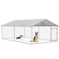 PawHut 13.1' x 7.5' x 4.9' Outdoor Dog Kennel Dog Run with Waterproof, UV Resistant Cover for Medium Large Sized Dogs, Silver(m-11)