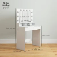 HOMCOM Vanity Table, Makeup Dressing Table with LED Lighting Mirror, Charging Station and Drawers for Bedroom, White(m-3)