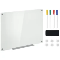 Vinsetto 35.5" x 23.5" Glass Magnetic Dry Erase Whiteboard, Frameless Board on Wall, with Dry Eraser, 4 Markers, and Pen Holder, White(m-1)