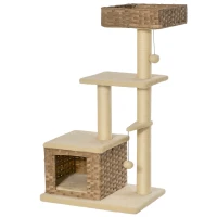 PawHut Cat tree Tower Climbing Kitten Activity Center Furniture with Sisal Scratching Post Rattan Condo Perch Hanging Balls 23.5" x 15.75" x 43"(m-2)